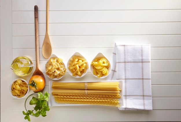 Homemade pasta on wooden table